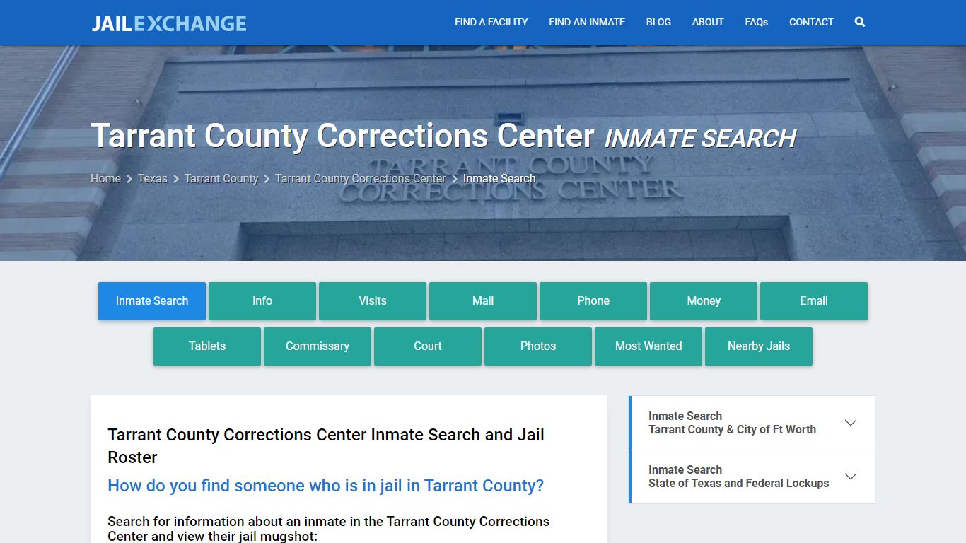 Tarrant County Corrections Center Inmate Search - Jail Exchange